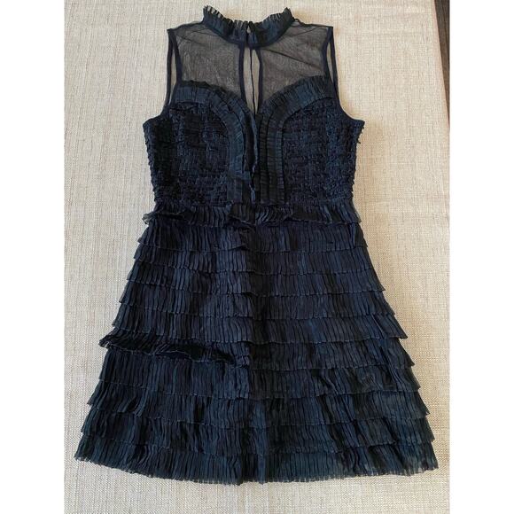 FREE PEOPLE Black Mesh Fan Ruffle Tiered Mini Cocktail Party Dress 6 - Picture 2 of 9